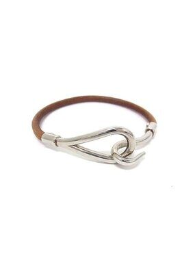 Hermes Jumbo Leather Silver Bracelet Brown